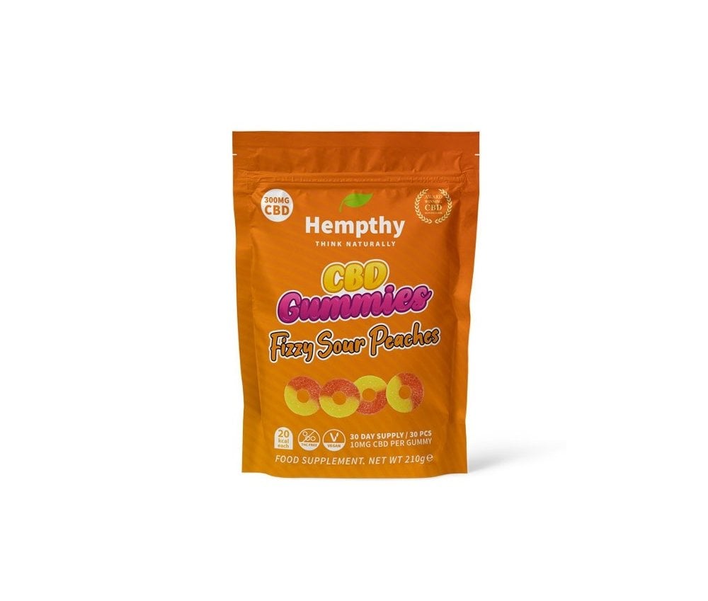 Hempthy  CBD Gummies 300mg Bag FIZZY SOUR PEACH RINGS - Vapestore Direct