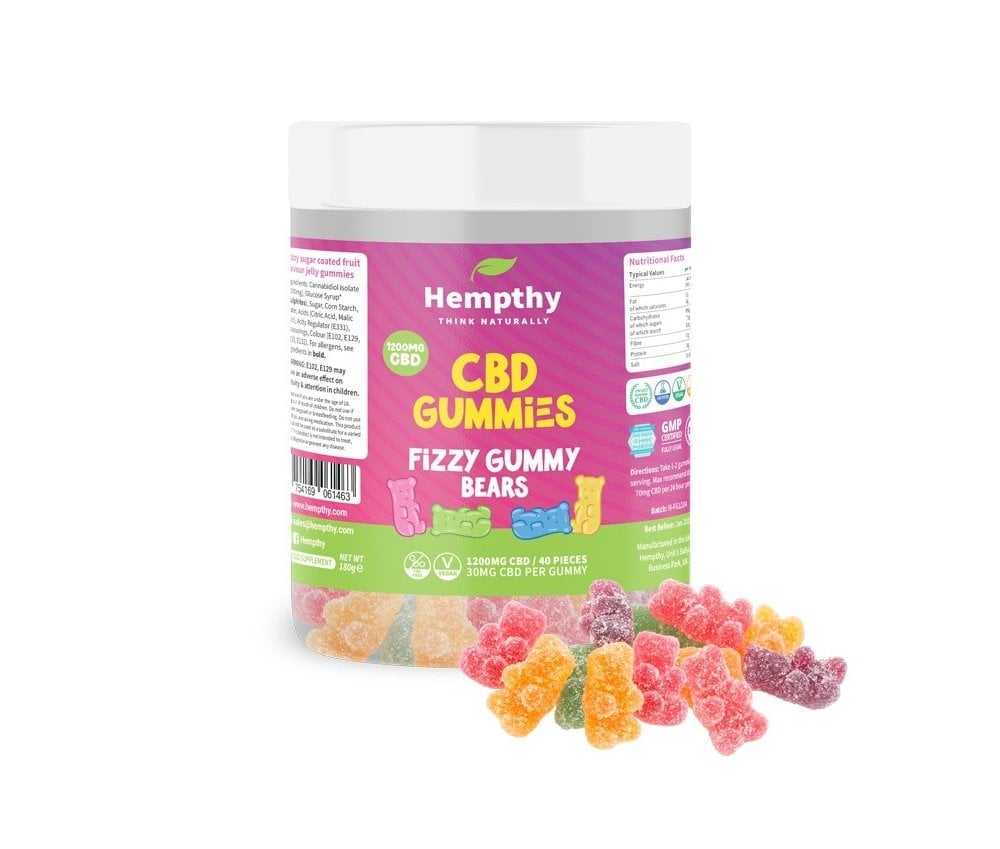 Hempthy CBD Gummies 1200mg Tub FIZZY GUMMY BEARS - Vapestore Direct
