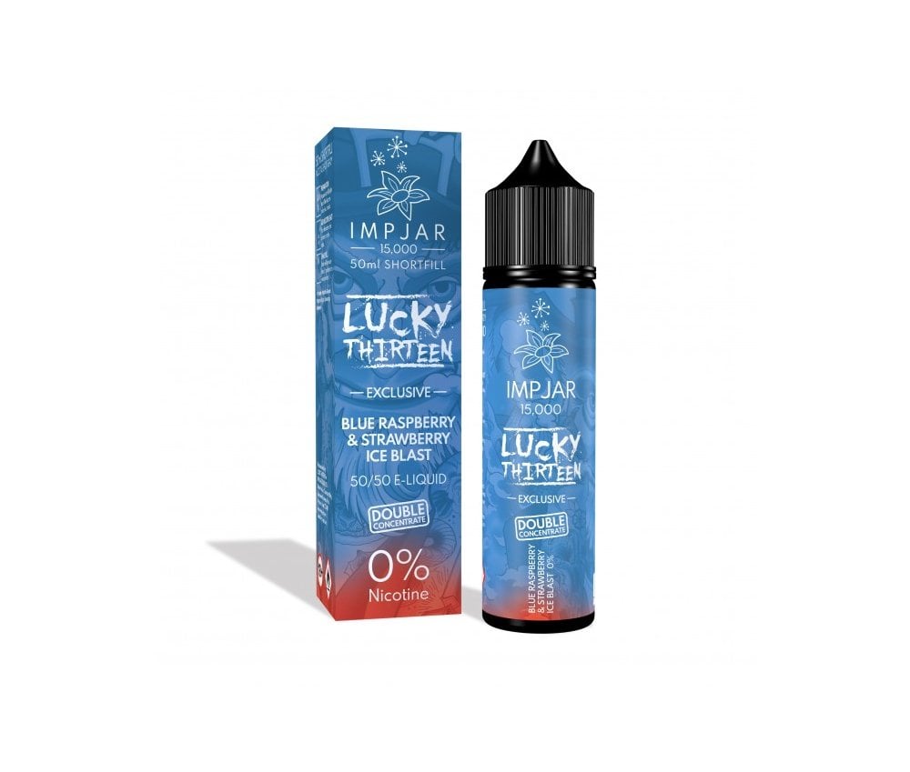 Blue Raspberry & Strawberry Ice Blast E-Liquid Shortfill By Impjar x Lucky Thirteen 15000 50ml - Vapestore Direct
