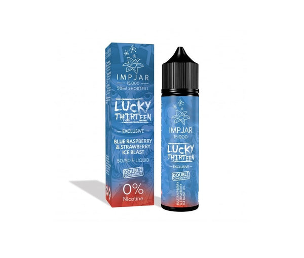 Blue Raspberry & Strawberry Ice Blast E-Liquid Shortfill By Impjar x Lucky Thirteen 15000 50ml - Vapestore Direct
