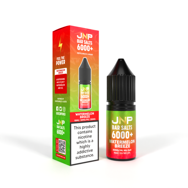 Watermelon Breeze Bar Salts 6000+ E-Liquid Nicotine Salt By Juice N' Power 10ml - Vapestore Direct